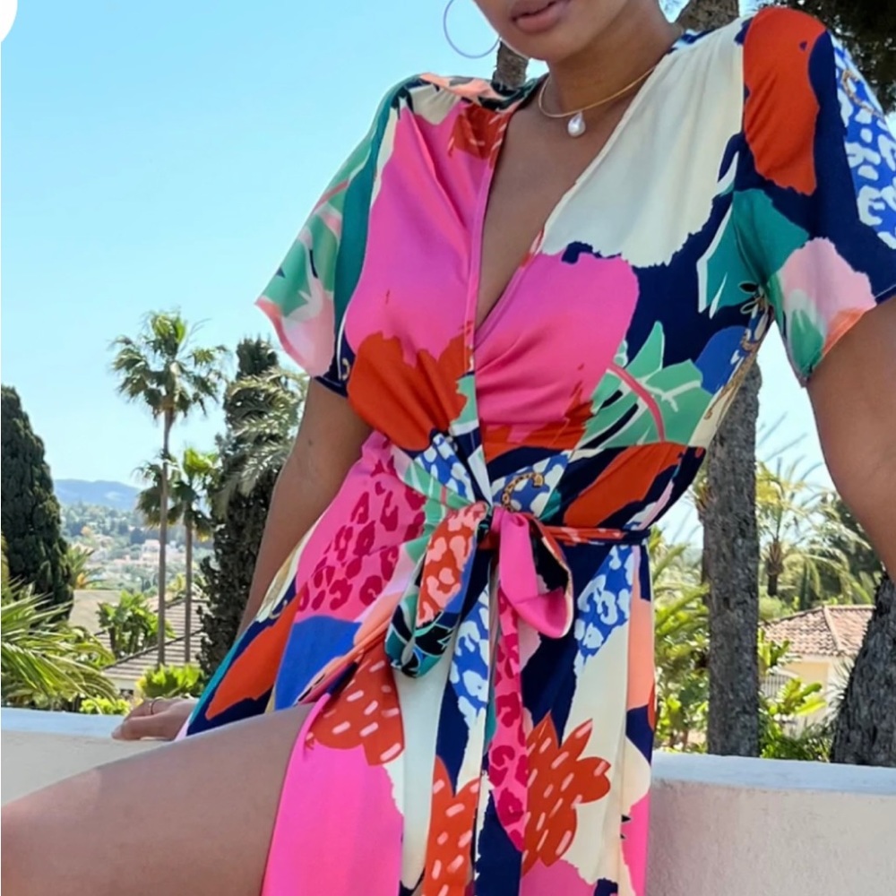 Pink Pattern Wrap Dress